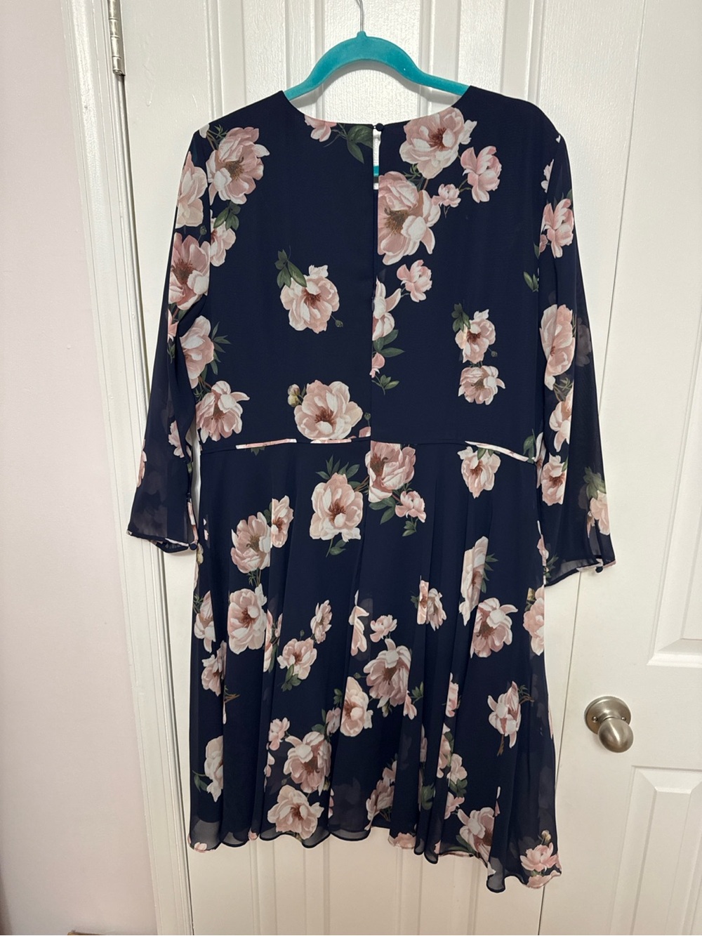 Hobbs London Navy Floral Chiffon Fit & Flare Dress US 14